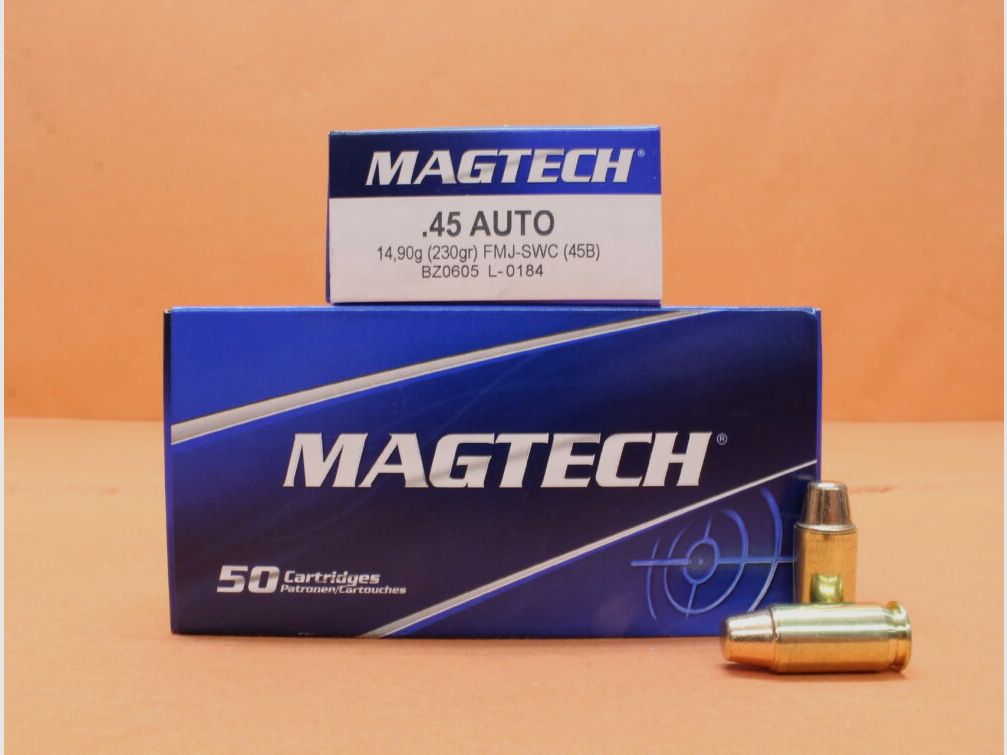 Magtech Patrone .45Auto Magtech 230grs FMJ/ FMC-SWC (45B) VE 50 Patronen/ 14,90g Vollmantel-Semi-Wadcutter