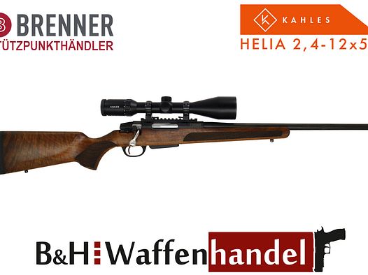 Neu: Brenner Komplettpaket BR 20 Nussbaum Schaft mit Kahles Helia 2.4-12x56i fertig montiert Jagd Repetierbüchse Komplettset (Best.Nr.: BR20WP11)