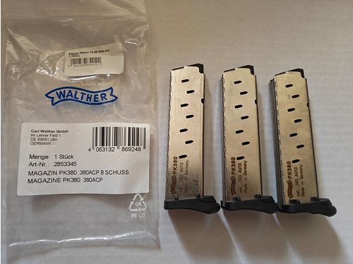 3x Walther PK380 / PD380 magazine | 8 round capacity | .380 ACP / AUTO / 9mm Kurz | NEW