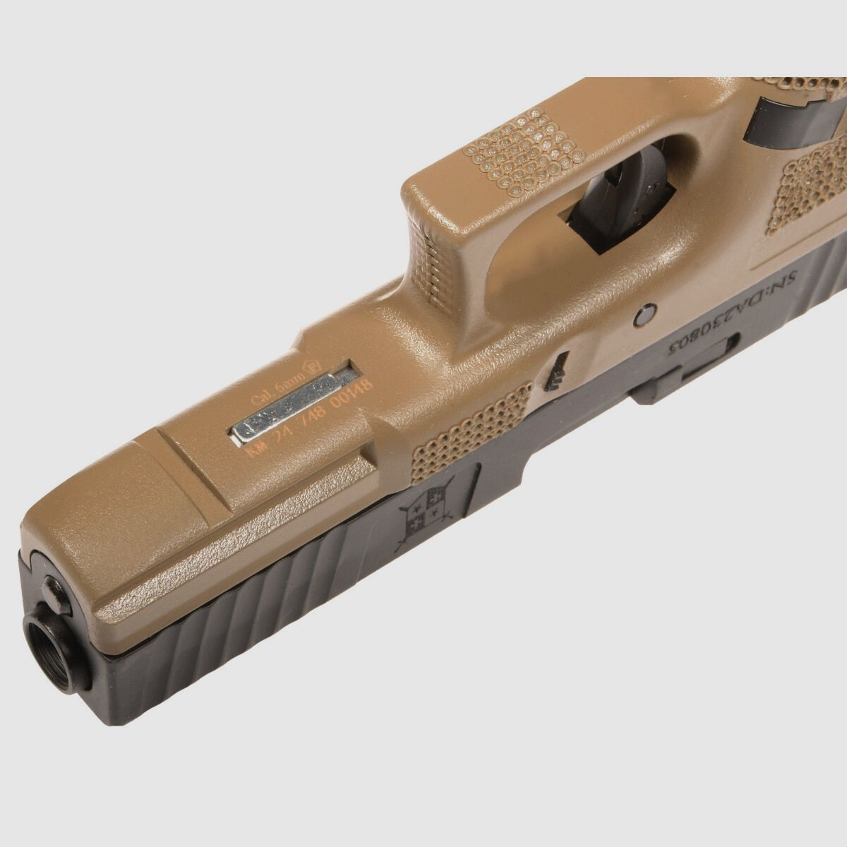P04 GBB Airsoft Pistol with Grip Stippling in Tan | Delta Armory