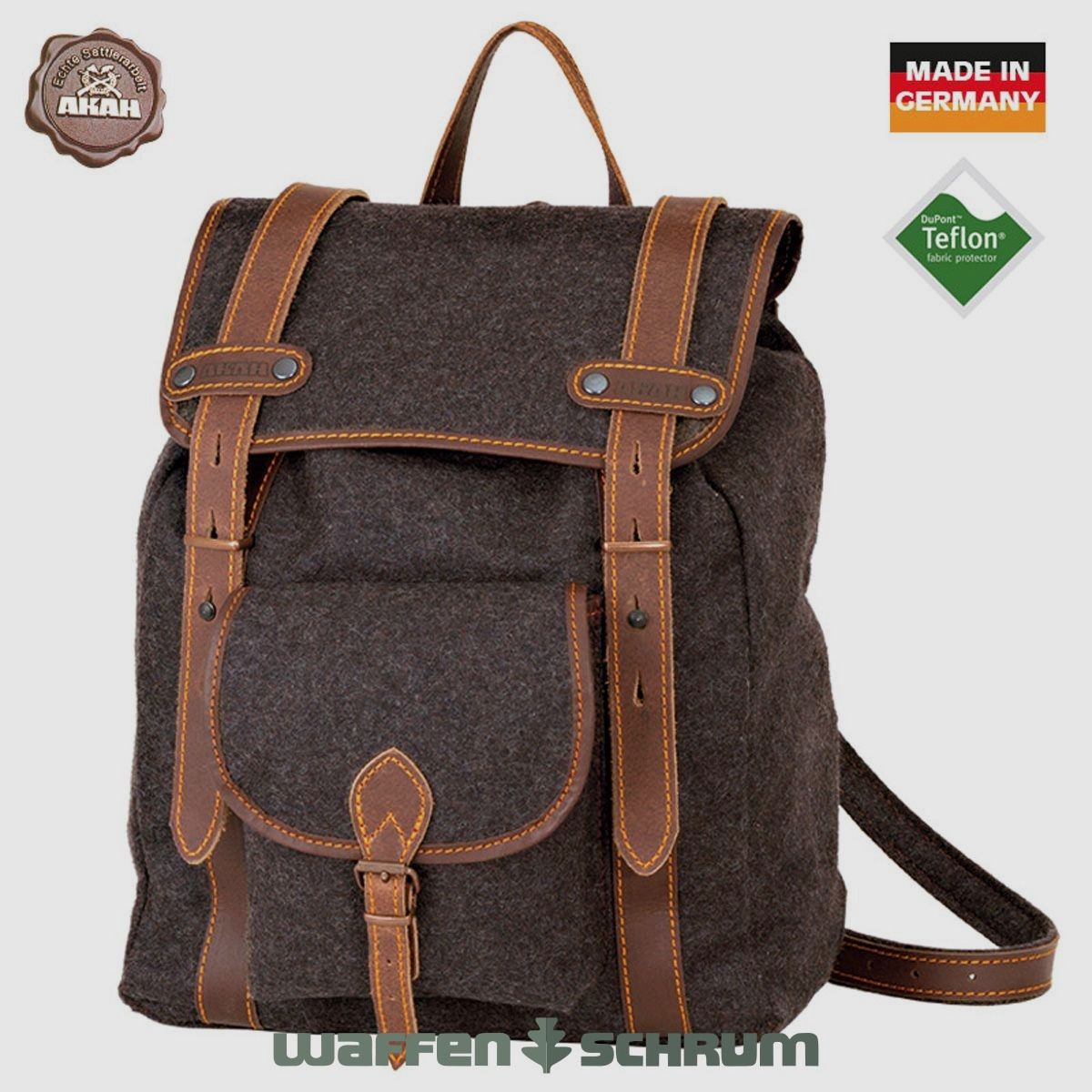 AKAH Wanderrucksack Loden Leder Braun 16l