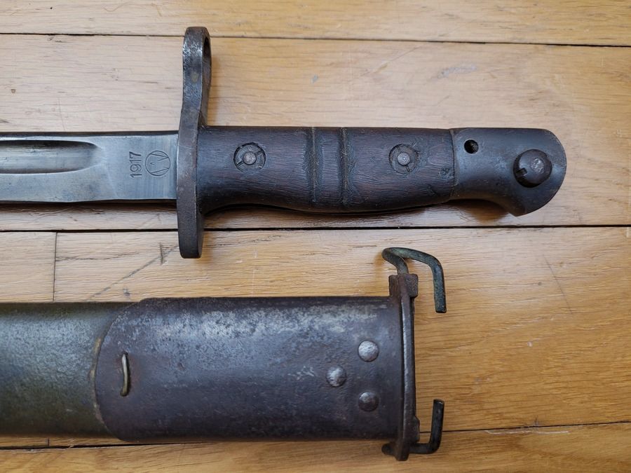 Raro Baionetta US17 – fabbricazione Winchester del 1917 – Buona fondina US di 2° tipo – Testa d'aquila + granata – TBE+, immagine 10 di 13