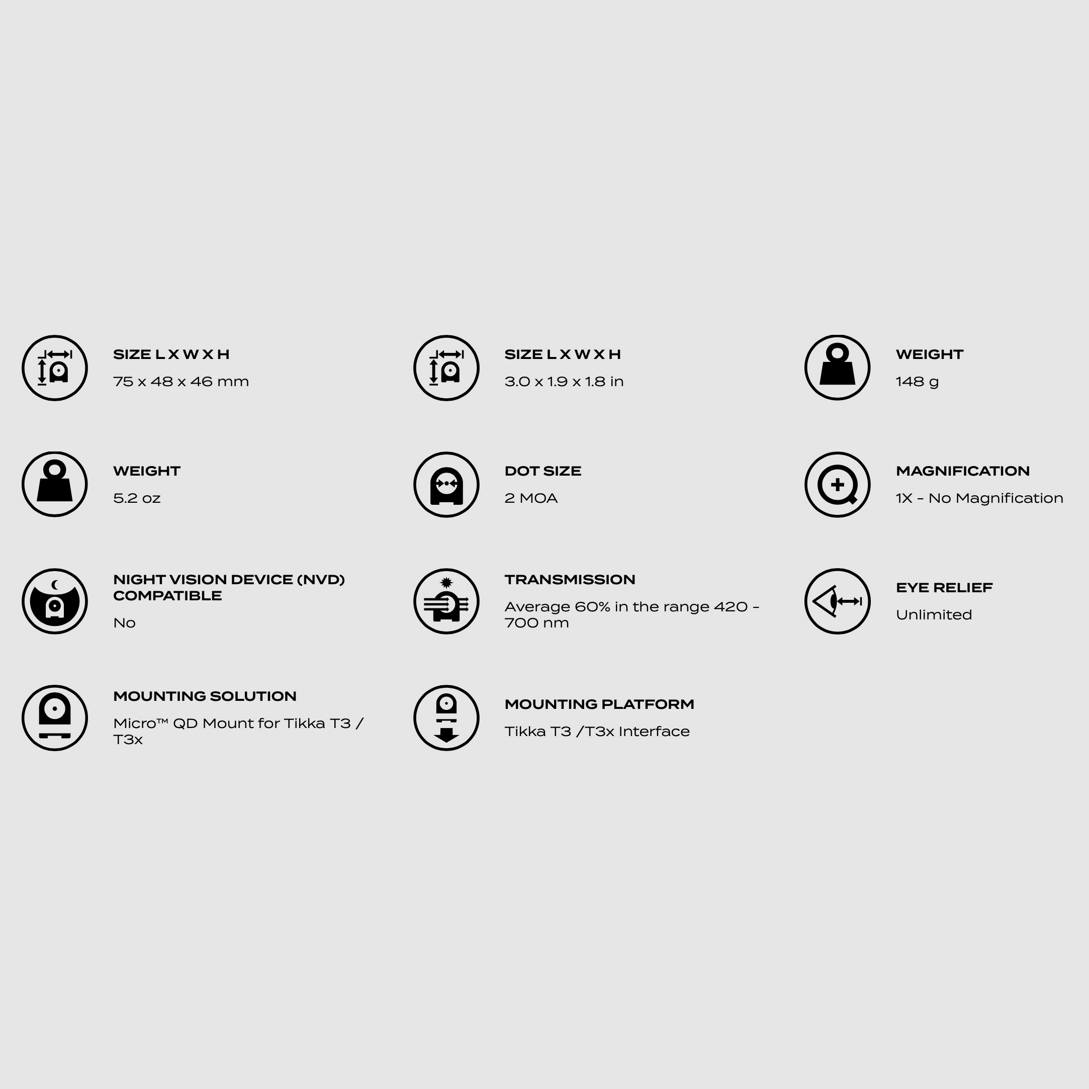 Aimpoint 682510225 Micro H-2 Noir Point Rouge 2 MOA avec montage QD Tikka T3/T3X