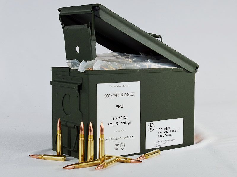 PPU ammunition box with 8x57 IS FMJ 198 grs 1 ammunition box (500 rounds at €1.138 each)