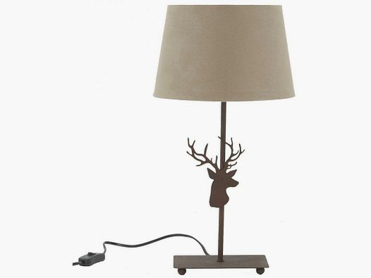 Lovergreen Lampen mit Tiermotiven Motiv Metalllampe Hirschkopf + Lampenschirm - Gealtertes Metall und Baumwolle