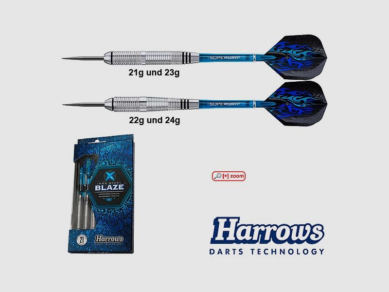 Harrows-Darts-Technology Blaze Steel 21g Dart & Zubehör
