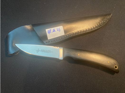 Coltello da cintura Haller, coltello da caccia, coltello da pesca, fodero in pelle nera, acciaio inossidabile 440, (46)