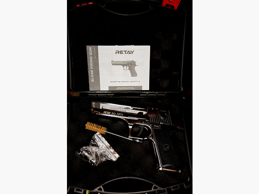 Retay Big Fifty pistolet d'alarme 9mm P.A.K. finition chromée (PTB 1074) comme neuf !
