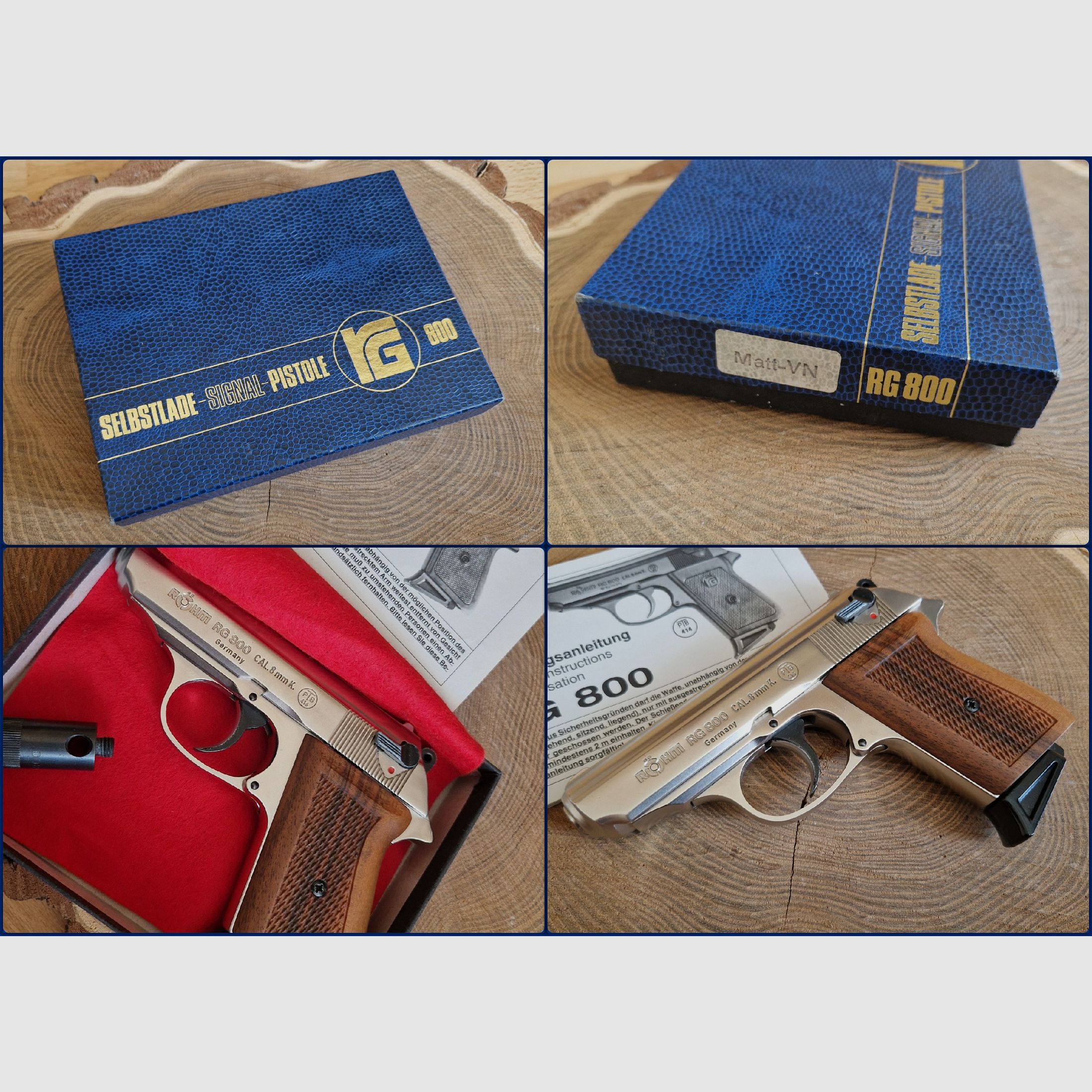 RÖHM RG 800 Pistole 8mm vernickelt mit Holzgriffschalen, gebraucht, OVP + Zubehör Schreckschuss