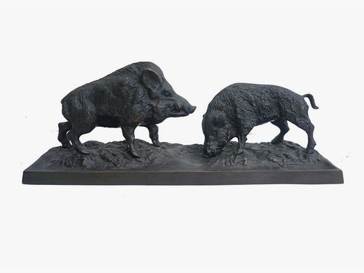 Lovergreen bronze statue motif two wild boars large