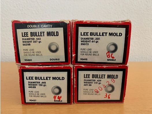 4 x Lee Bullet Mold  Round Ball Gießkokille .350 RB - .445 RB - .429 RB - .562 RB