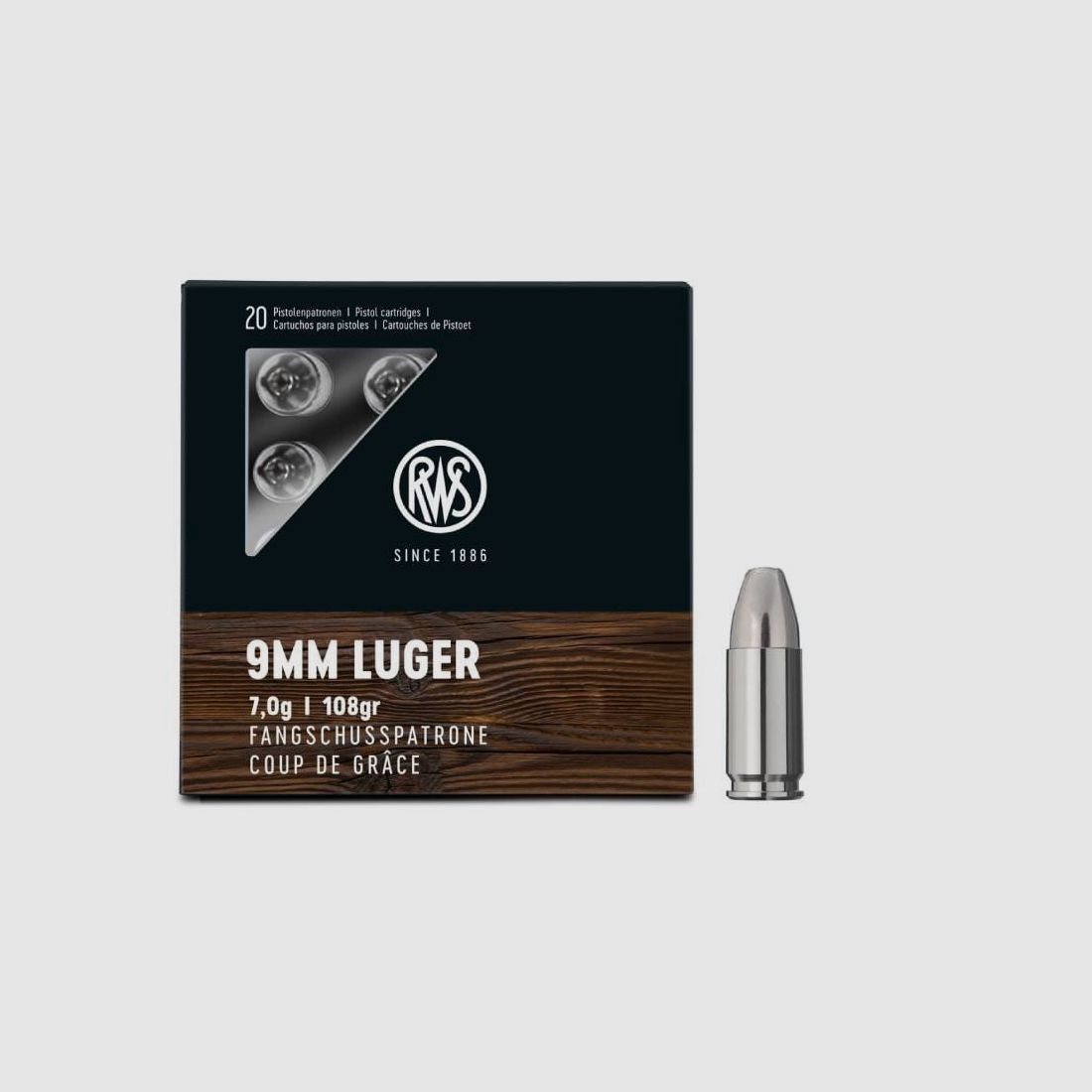 RWS 9 mm Luger Fangschusspatrone Coup de Grâce 108 gr - 20 Stk.