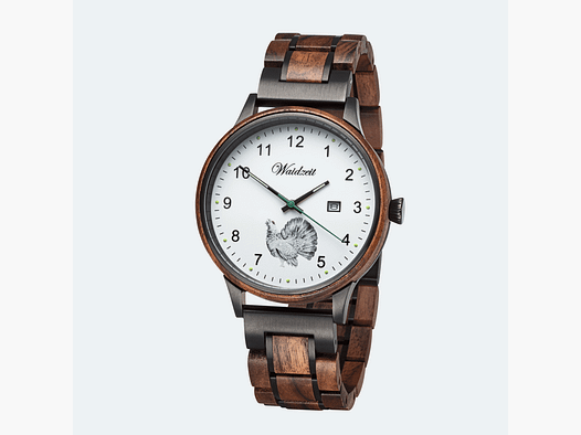 Herrenjagduhr Hubertus Auerhahn mit Lodenarmband Moosgrün
