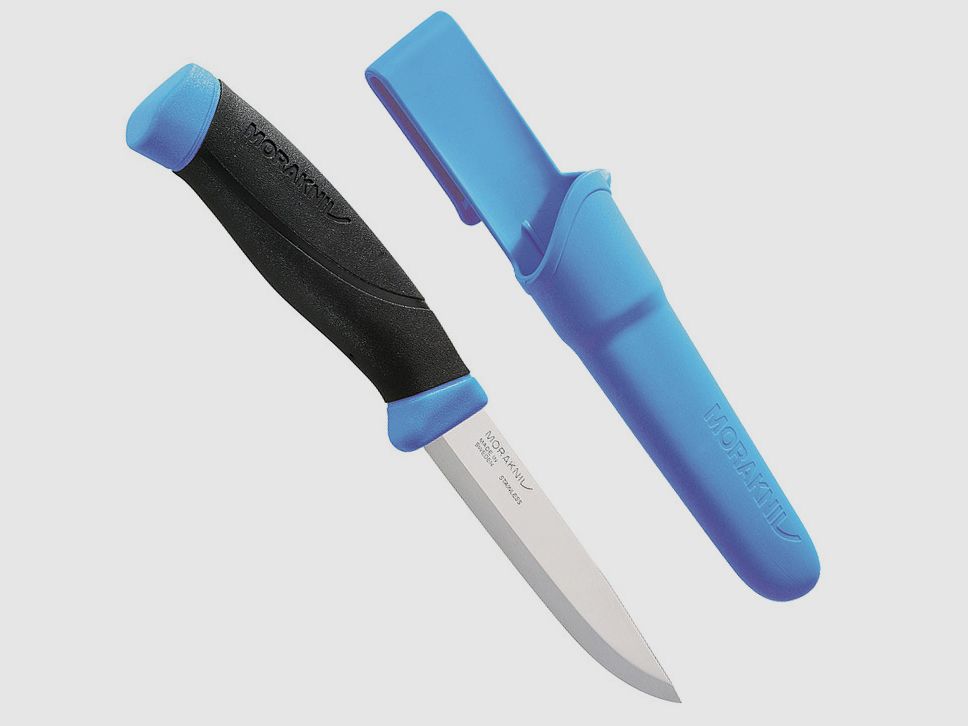Couteau Mora, Companion, acier inoxydable Sandvik 12C27, étui bleu avec clip de ceinture
