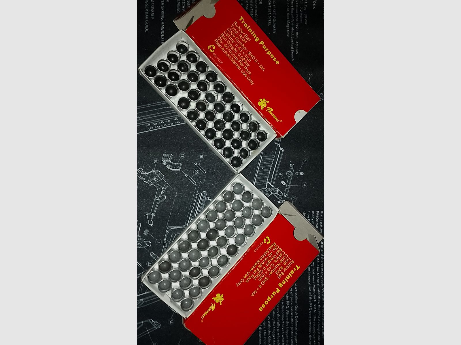Umarex shd-8+ma .43 40 x Rubberballs + 40 x Polyballs für RAM mit Hülsen R-Serie 