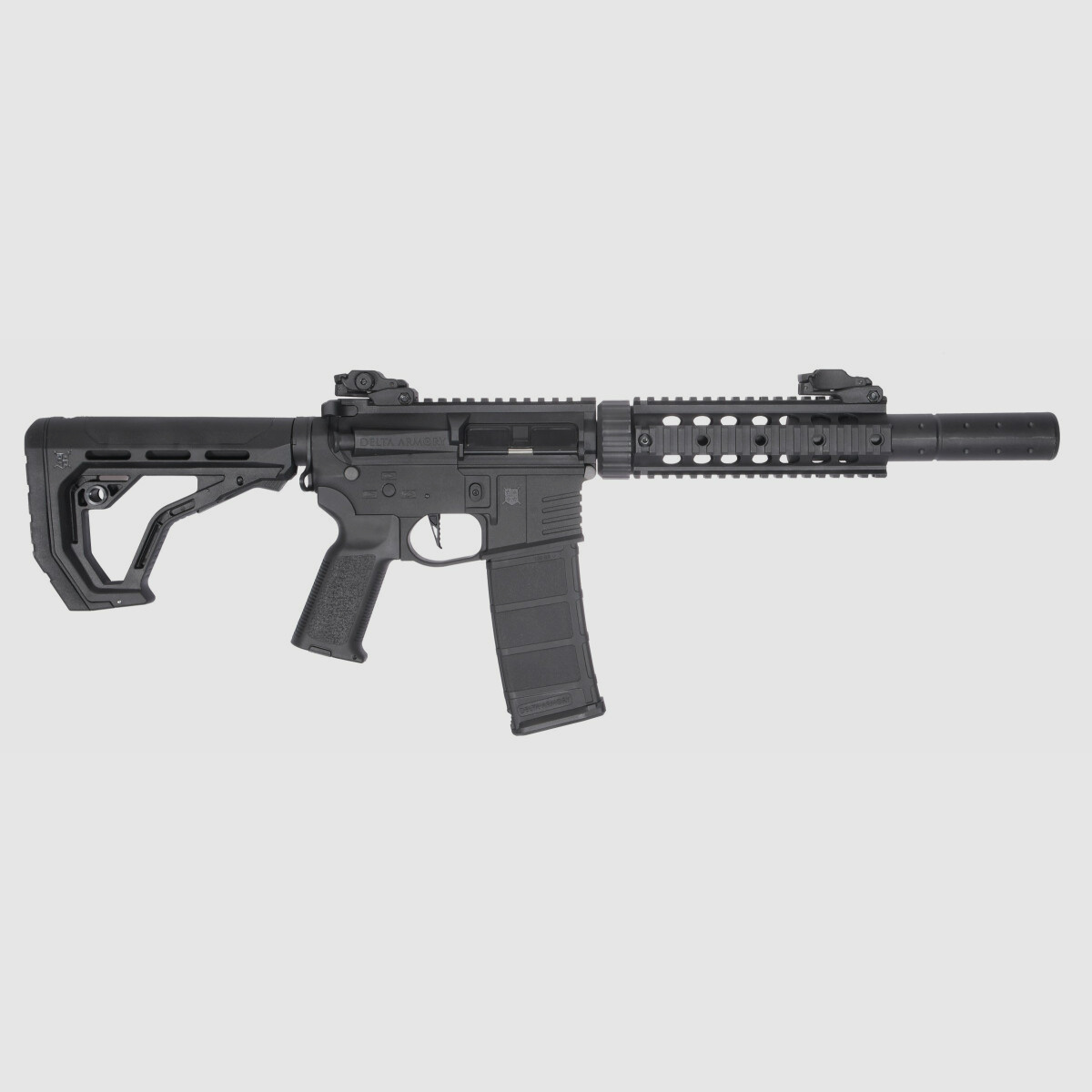 AR15 SilentOps 7 pulgadas CHARLIE EAGLE ETU Negro S-AEG Rifle Airsoft Libre a partir de 18 años | Delta Armory