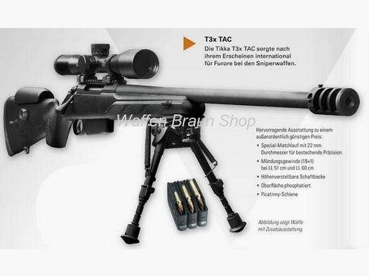 TIKKA - Repetierbüchsen	Tikka T3x TAC	Kal. .308Win  /  LL 60cm	Flintenabzug, ohne Visierung	phosphat