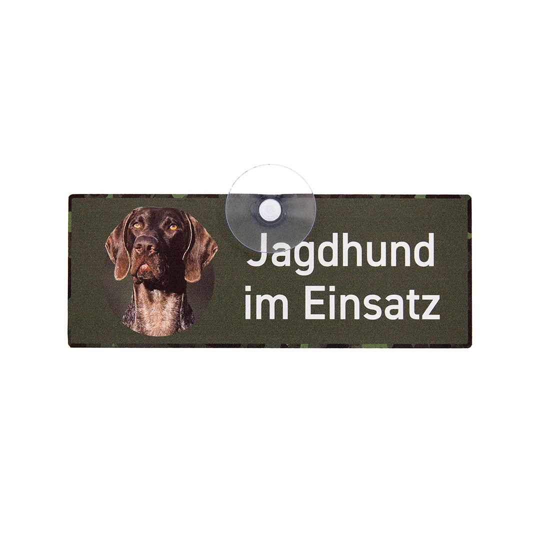 Hunting sign with suction cup "Hunting dog in action - German Shorthaired Pointer