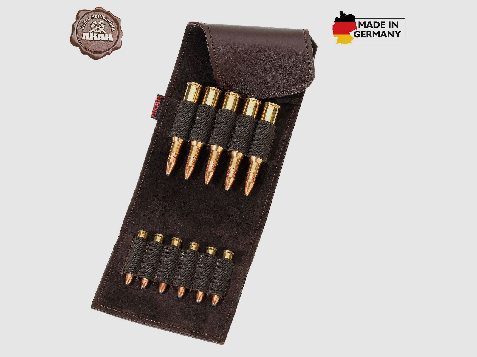 AKAH Patronenetui aus Büffelleder für 5 Kugelpartronen und 6 Schonzeitpatronen