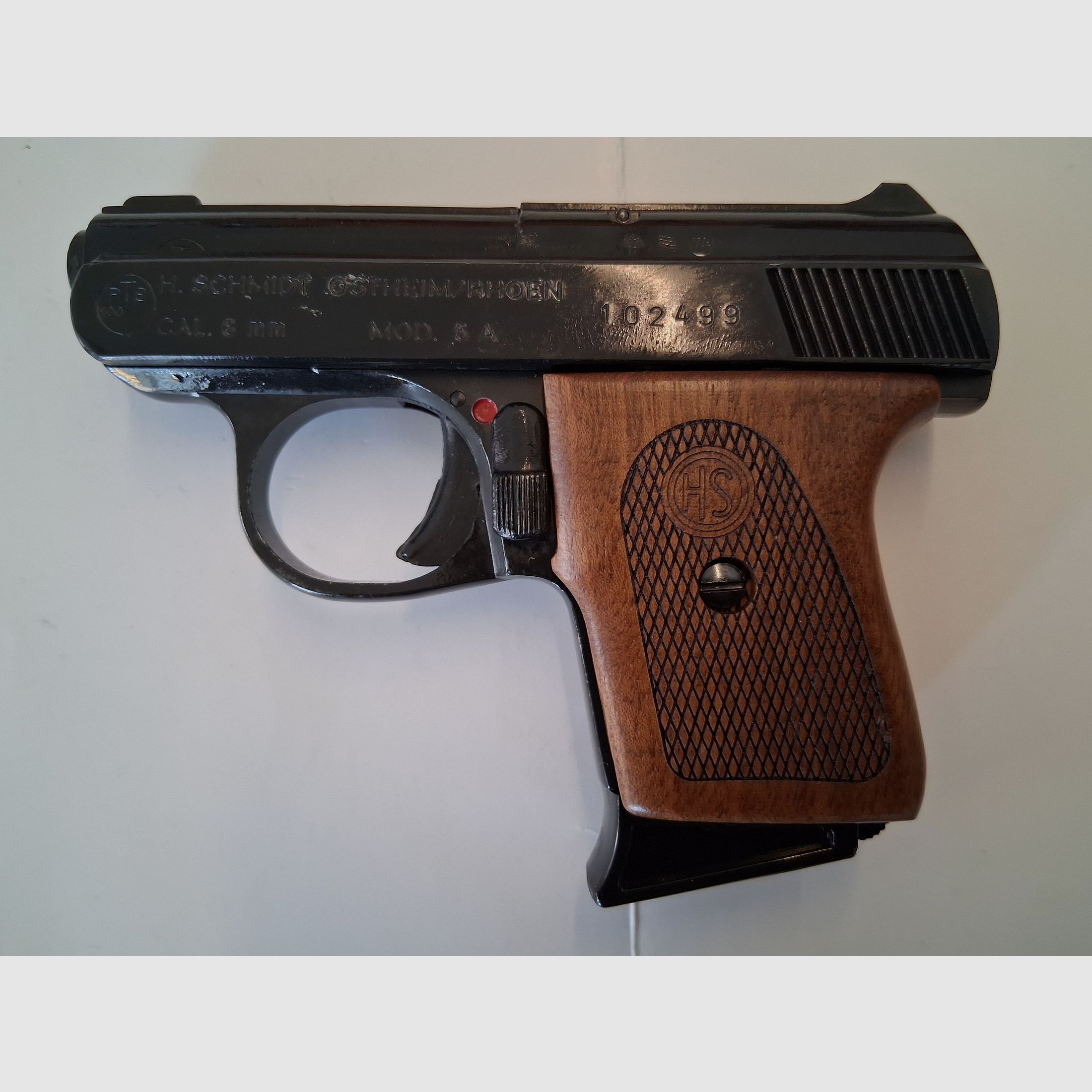 Sammler aufgepasst !!! HS Mod. 5A "G" Holzgriffschalen, Ersatzmagazin, TOP Zustand, ungeschossen