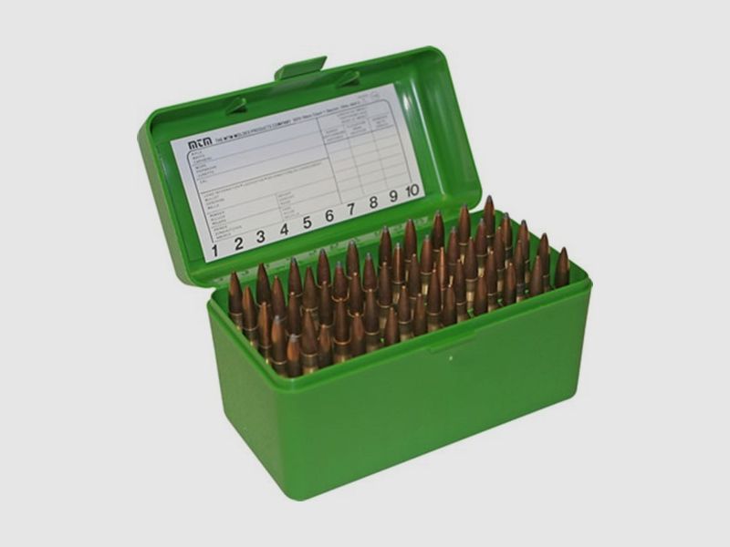 MTM CASE-GARD BOX MTM CASE-GARD FLIP TOP SCATOLA PER MUNIZIONI DA FUCILE 224 CLARK-9.3X57MM 50 COLPI VERDE