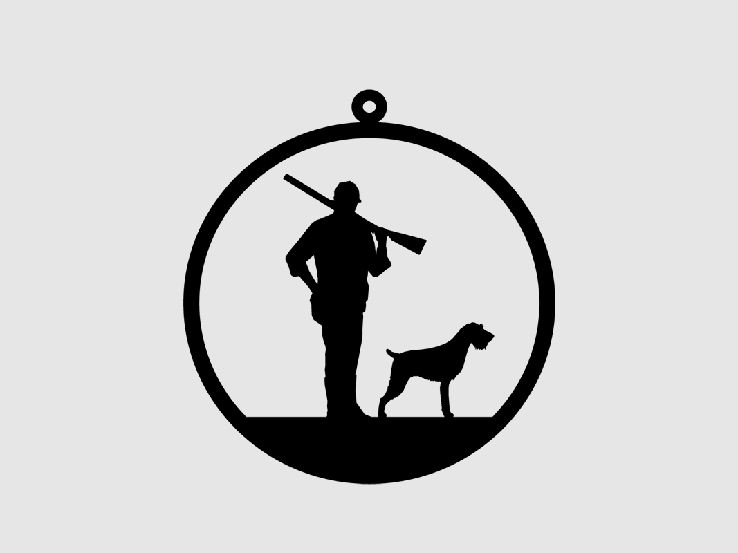 Piccolo ciondolo decorativo "Cacciatore con cane"