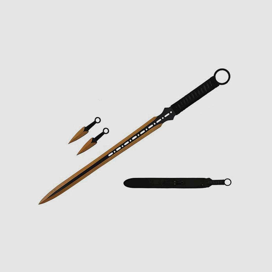 Ninja Schwert mit 2 Kunai und Trageriemen