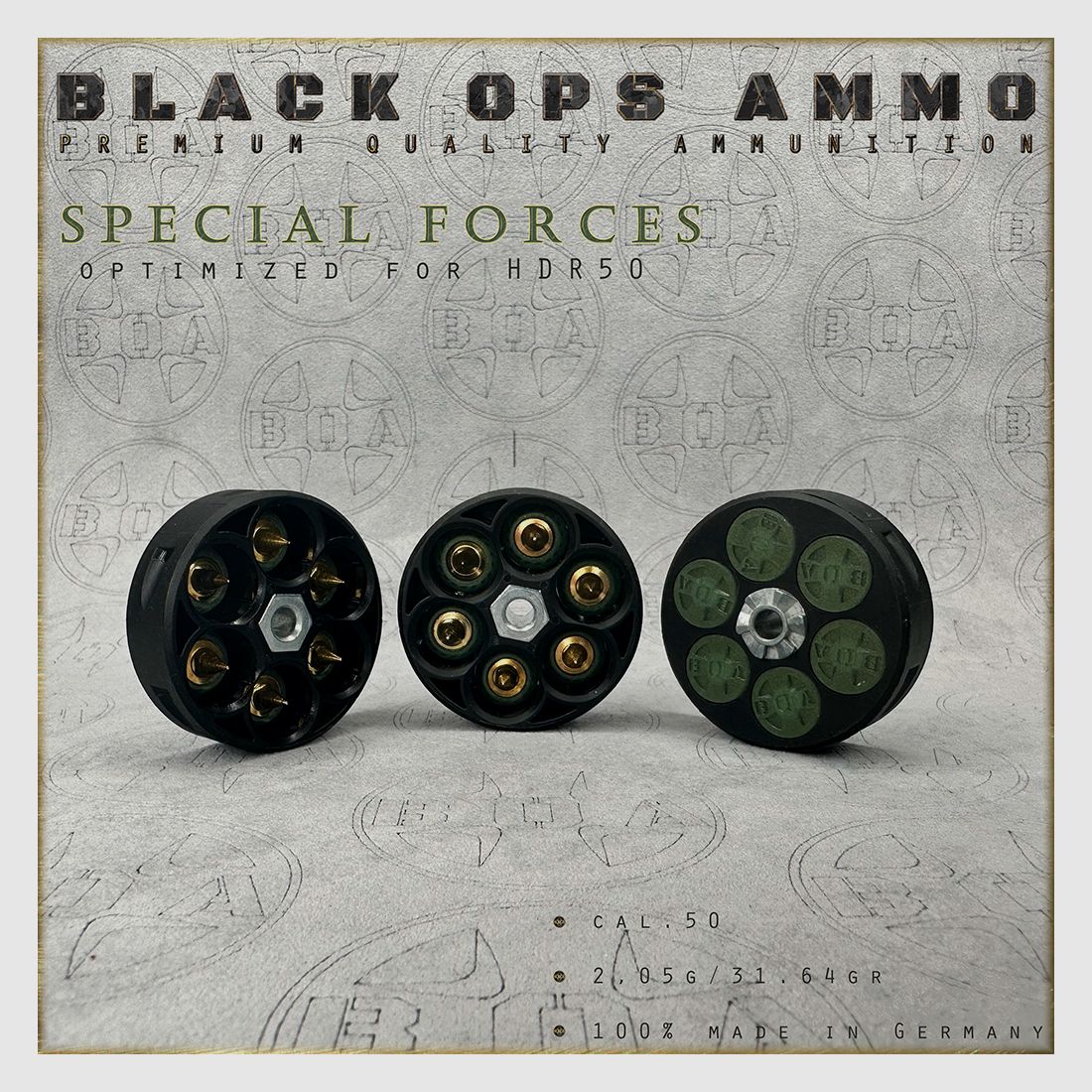 18x + 2 Special Forces BLACK OPS AMMO HDR 50 TR cal.50 Munition T4E Umarex HDR50 TR50