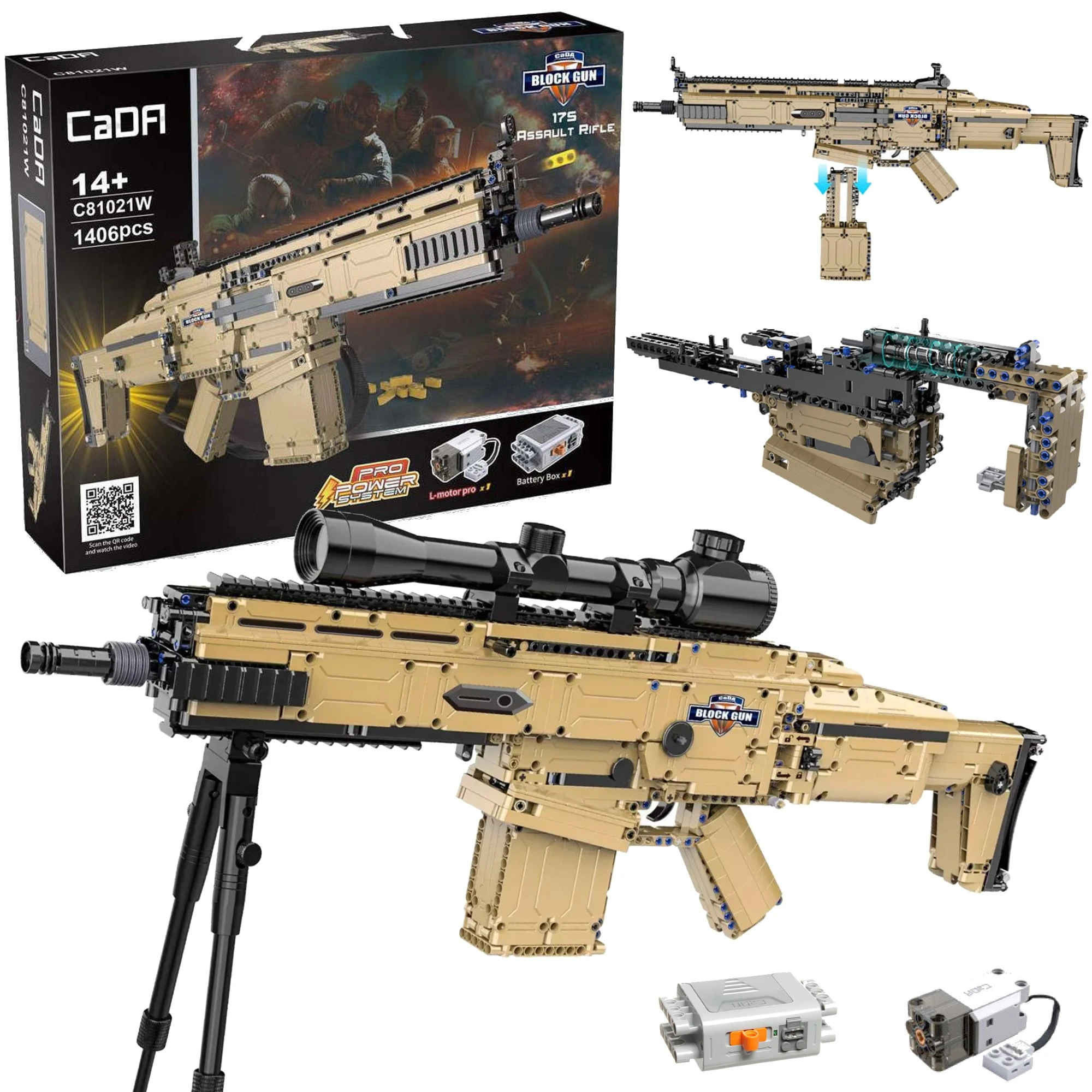 CaDA Konstruktionsbausteine Maschinengewehr Scar Assault Rifle 17S Waffe, 1406 Teile C81021W