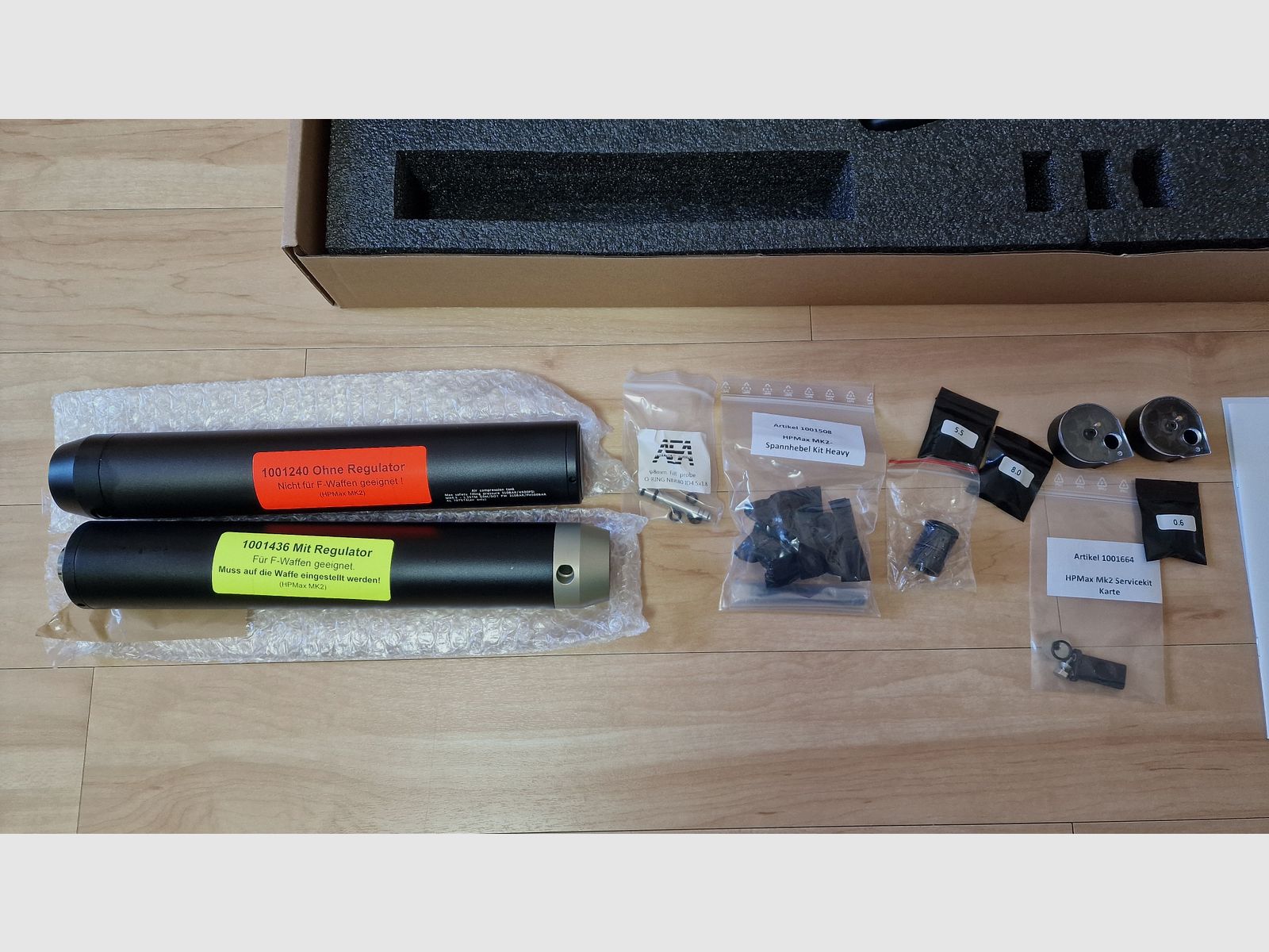 AEA HP Max MK2 con accesorios, silenciador HPMAX, tanques de aire comprimido, cargadores, silenciador