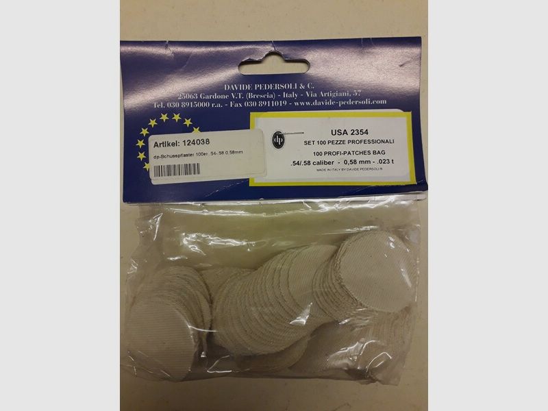 Schusspflaster Kal. .54-.58 Ø 32mm (Durchmesser), Stärke 0,58mm oder 0,023inch Pedersoli