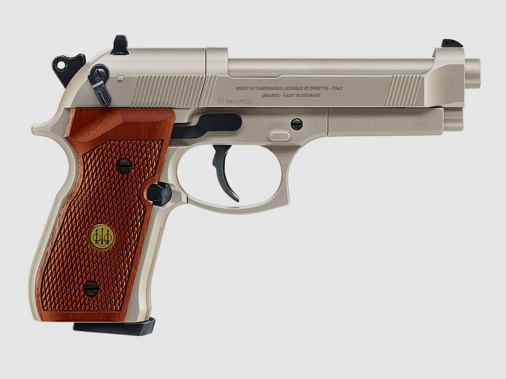 CO2 Pistole Beretta M 92 FS nickel Holzgriffschalen Kaliber 4,5 mm (P18) + Diabolos CO2 Kapsel