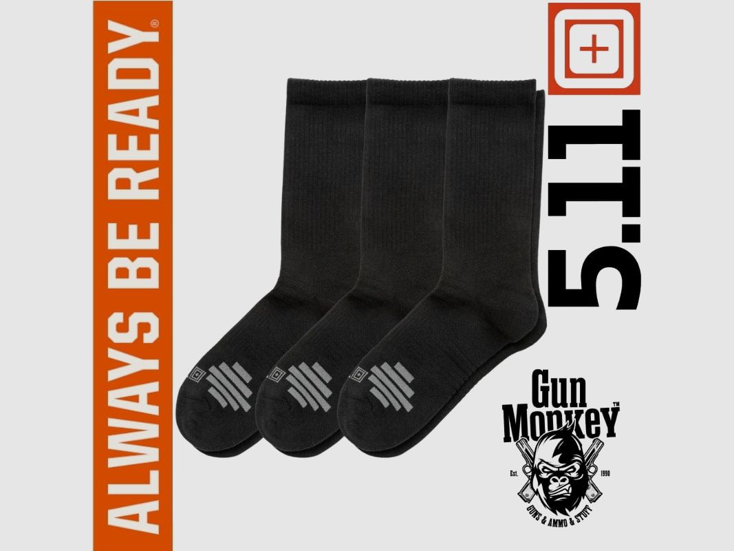 5.11 Duty Ready + Crew sokken 3-pack kleur 019 Black maat L (10044), afbeelding 2 van 2