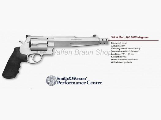 S&W Rev. Mod. 500 Hunter, cal. .500 S&W Mag., 7 1/2", Performence Center Model