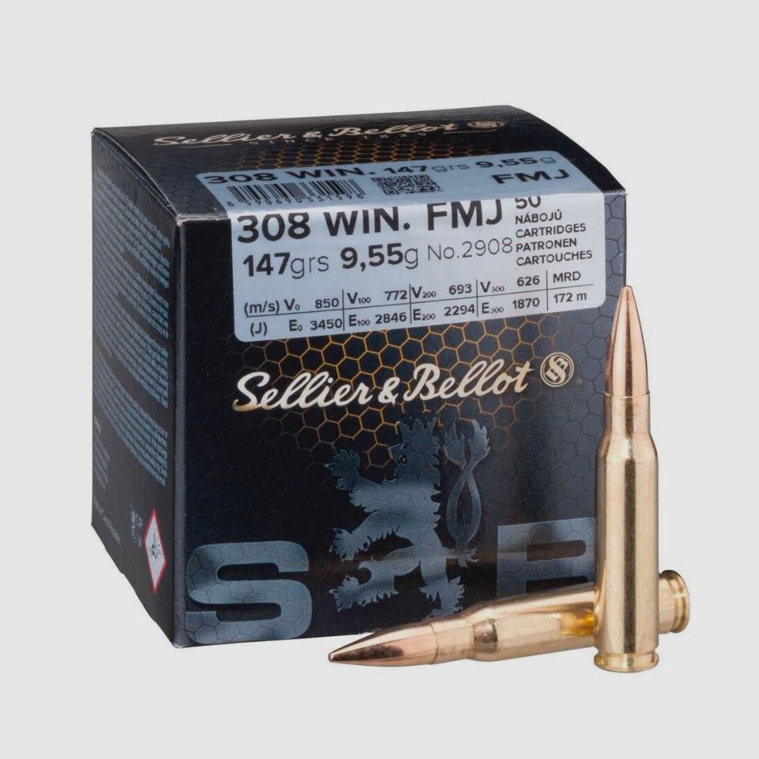 Sellier & Bellot S&B FMJ, 147grs/9.55g .308Win