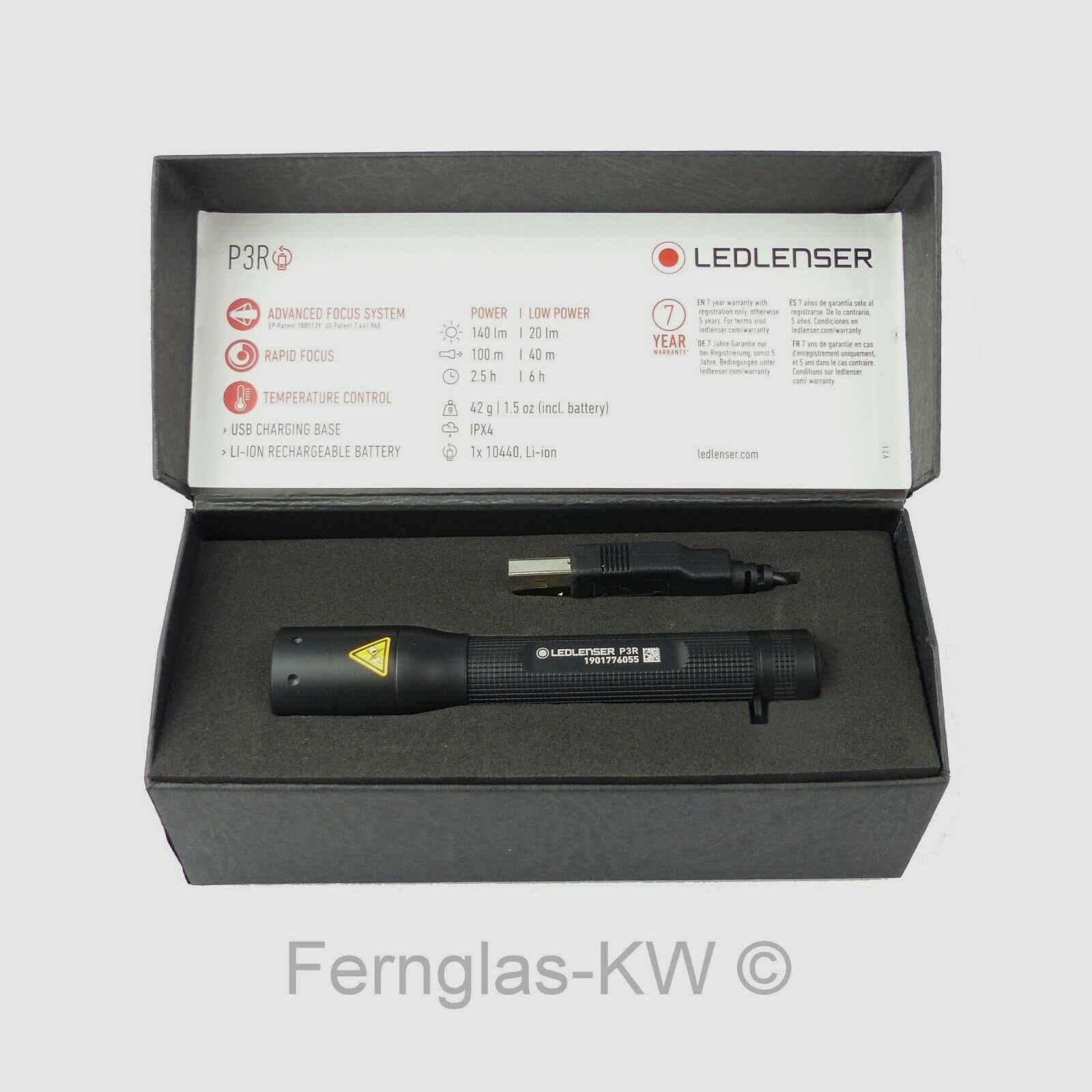 Ledlenser 501048 LED zaklamp P3R met accu geschenkdoos 140 lumen 100m