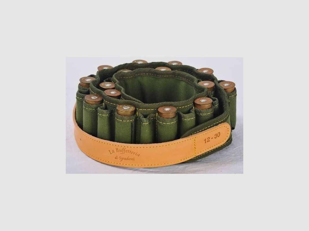 Sac à cartouches de fusil en toile verte, doublé, 30 cellules Buffetteria Spadoni, image 2 sur 2