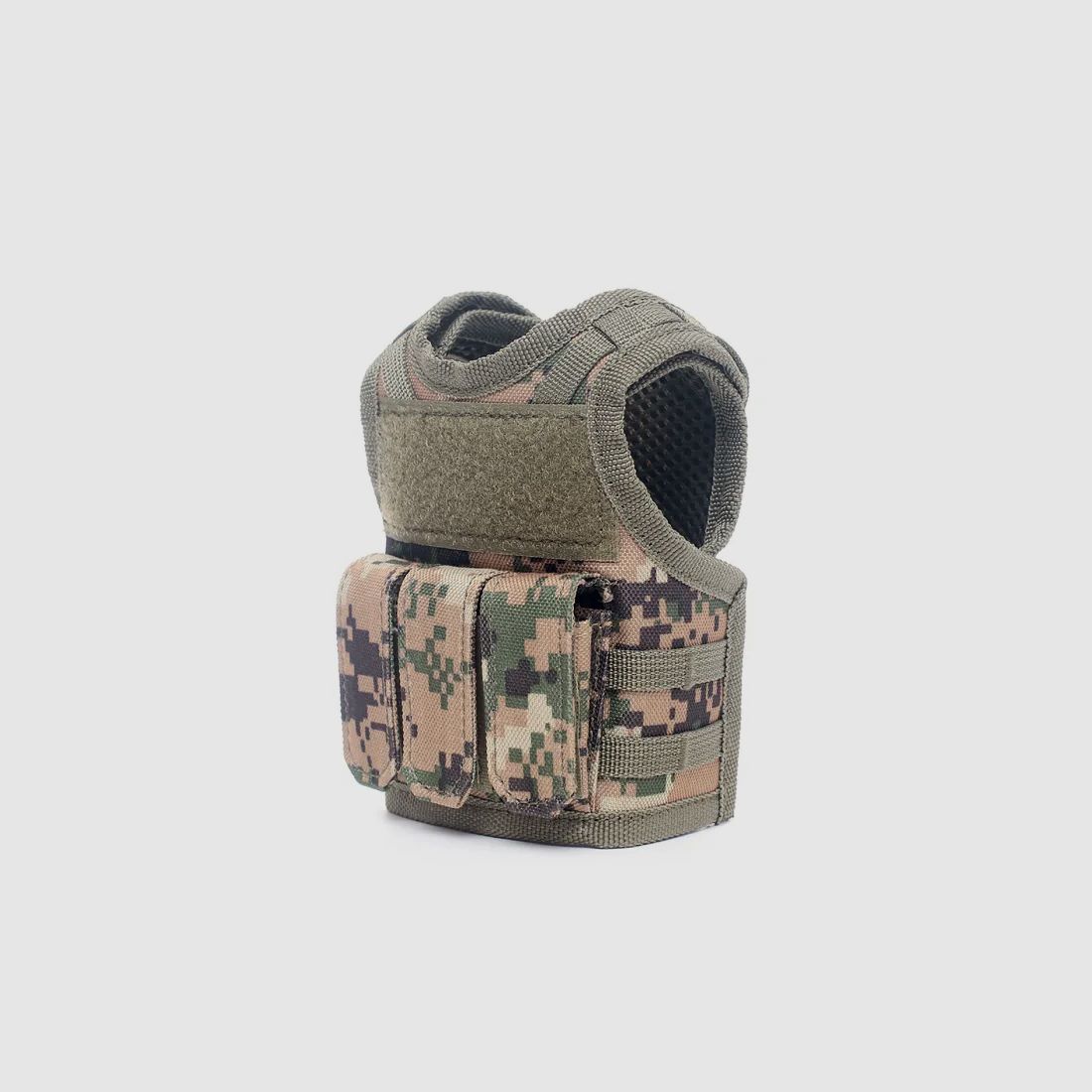 Mini Tactical Schutzweste mit Fronttaschen für Bierflasche / Weinflasche / Thermosflasche - Digital-Woodland