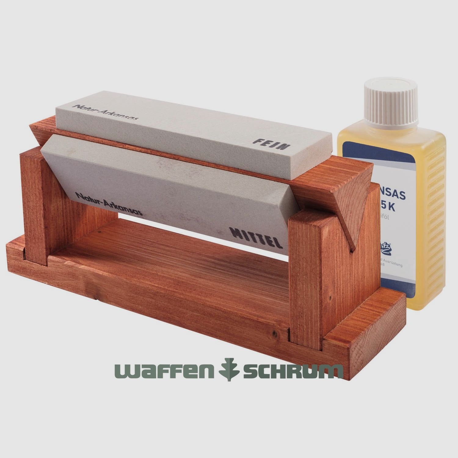 Blocco di legno con tre pietre di affilatura