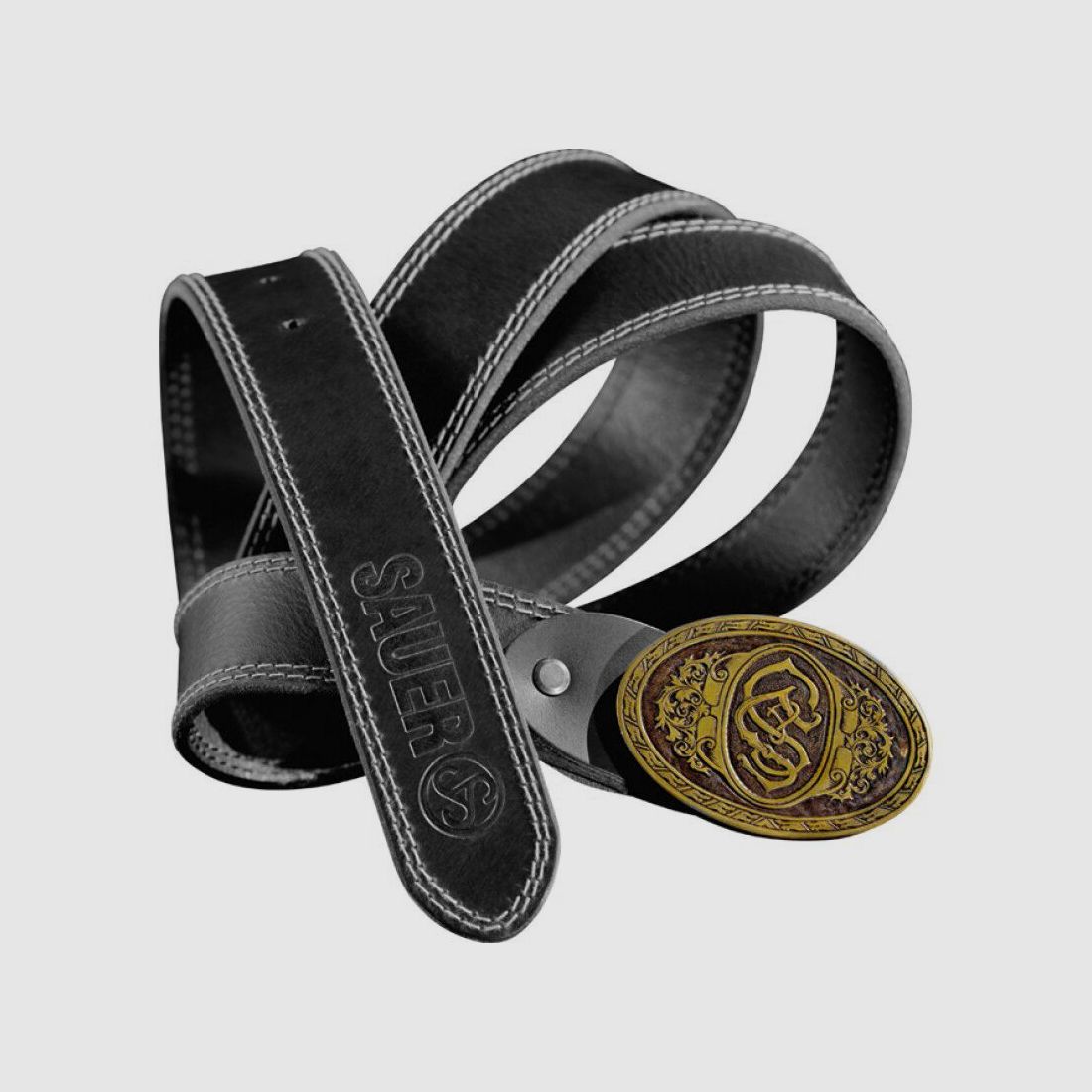 Sauer Ledergürtel mit Gürtelschnalle 110 cm schwarz