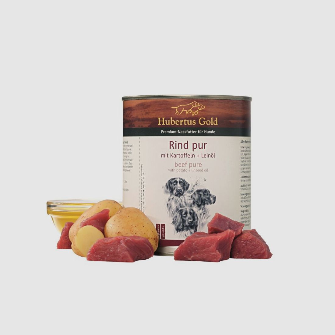 Hubertus Gold Premium-Nassfutter Rind pur mit Kartoffeln + Leinöl 800g