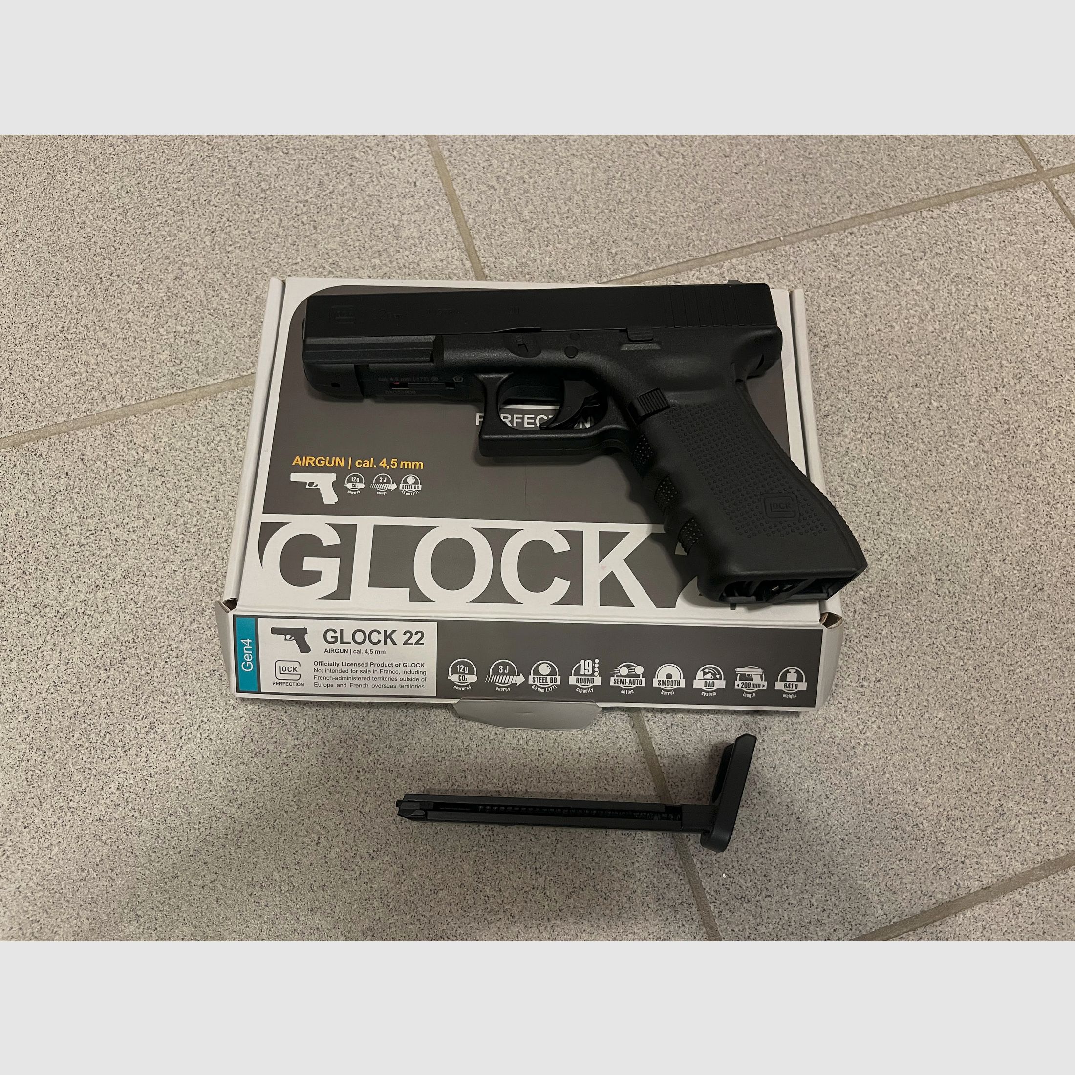 Pistola Co2 Glock 22 Gen4 calibre 4,5 mm BB de acero