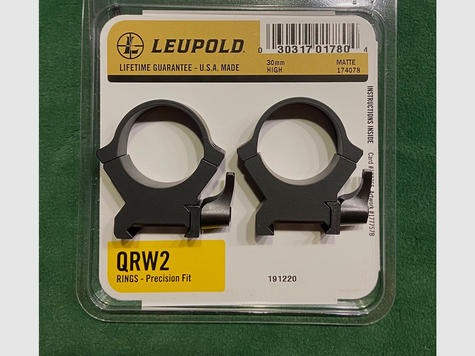 Leupold QRW2 Weaver RINGE 30mm High (H=12,18mm) mit Spannhebel, Stahl, Matt