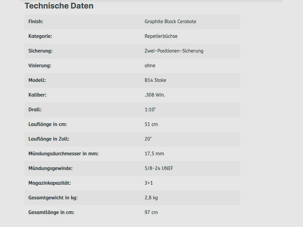   Repetierbüchse B14 Stoke - 20'' .308 Win · AICS kompatibel 