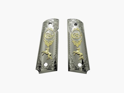 PLAQUETTE GRIP 1911 CUSTOM LOGO COLT NICKEL ET OR