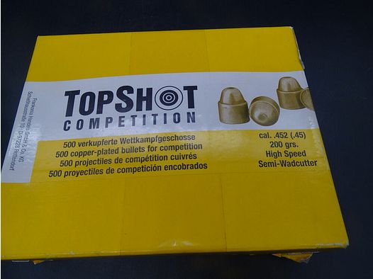 Topshot Semi Wadcutter kaliber .45 Dia. .452 200gr 500 stuks Semi Wadcutter
