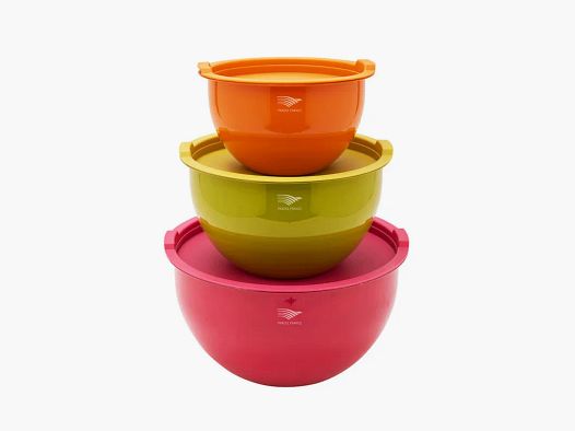 Edelstahl-Multicolor-Schalen mit Deckeln x3