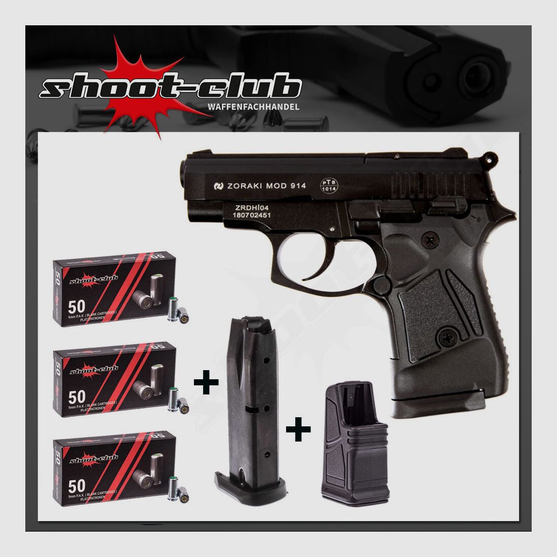 Zoraki 914 pistolet à blanc bronzé 9mm P.A.K. ensemble de cartouches