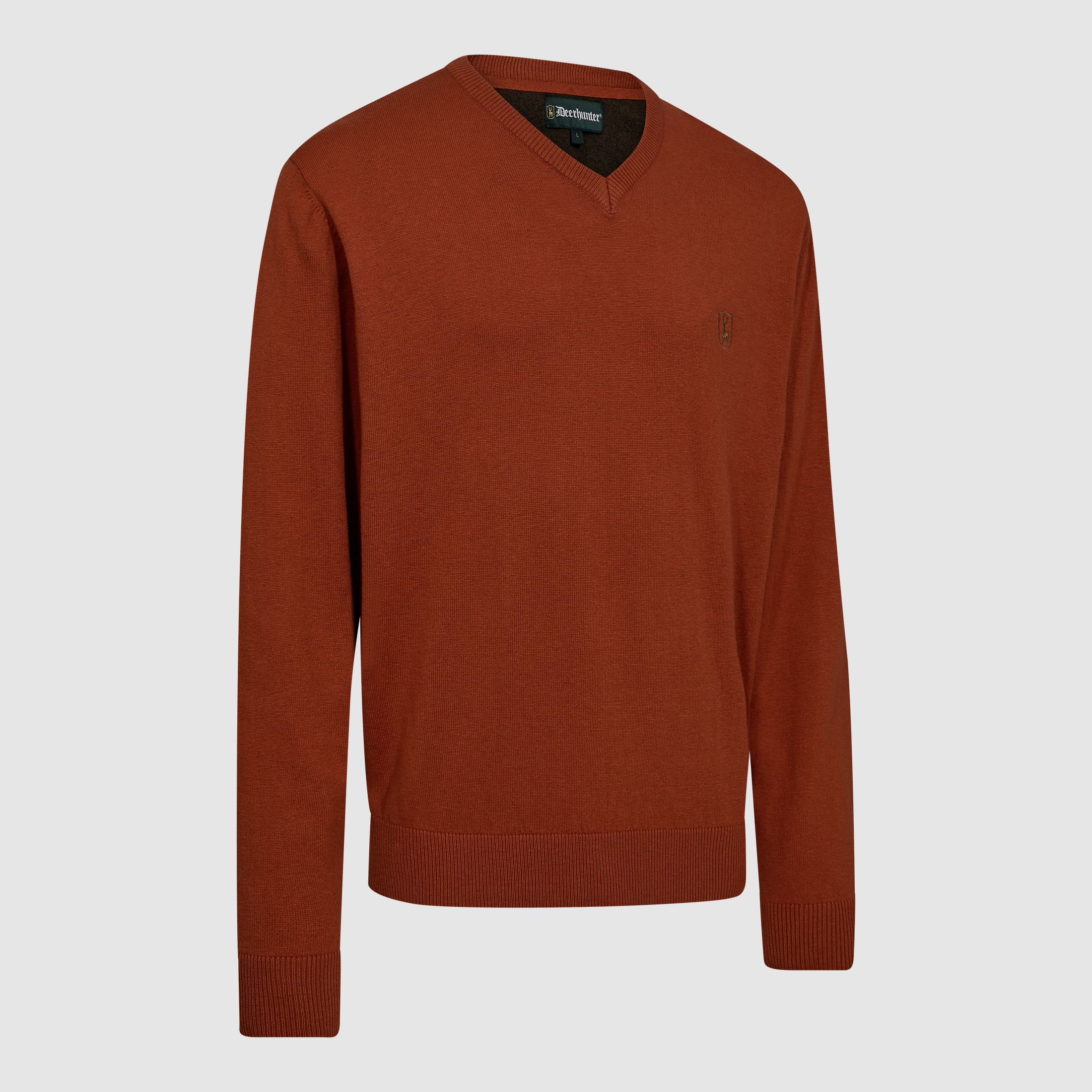 Harrington Strickpullover mit V-Ausschnitt - Oak Rust Melange – Größe: 2XL