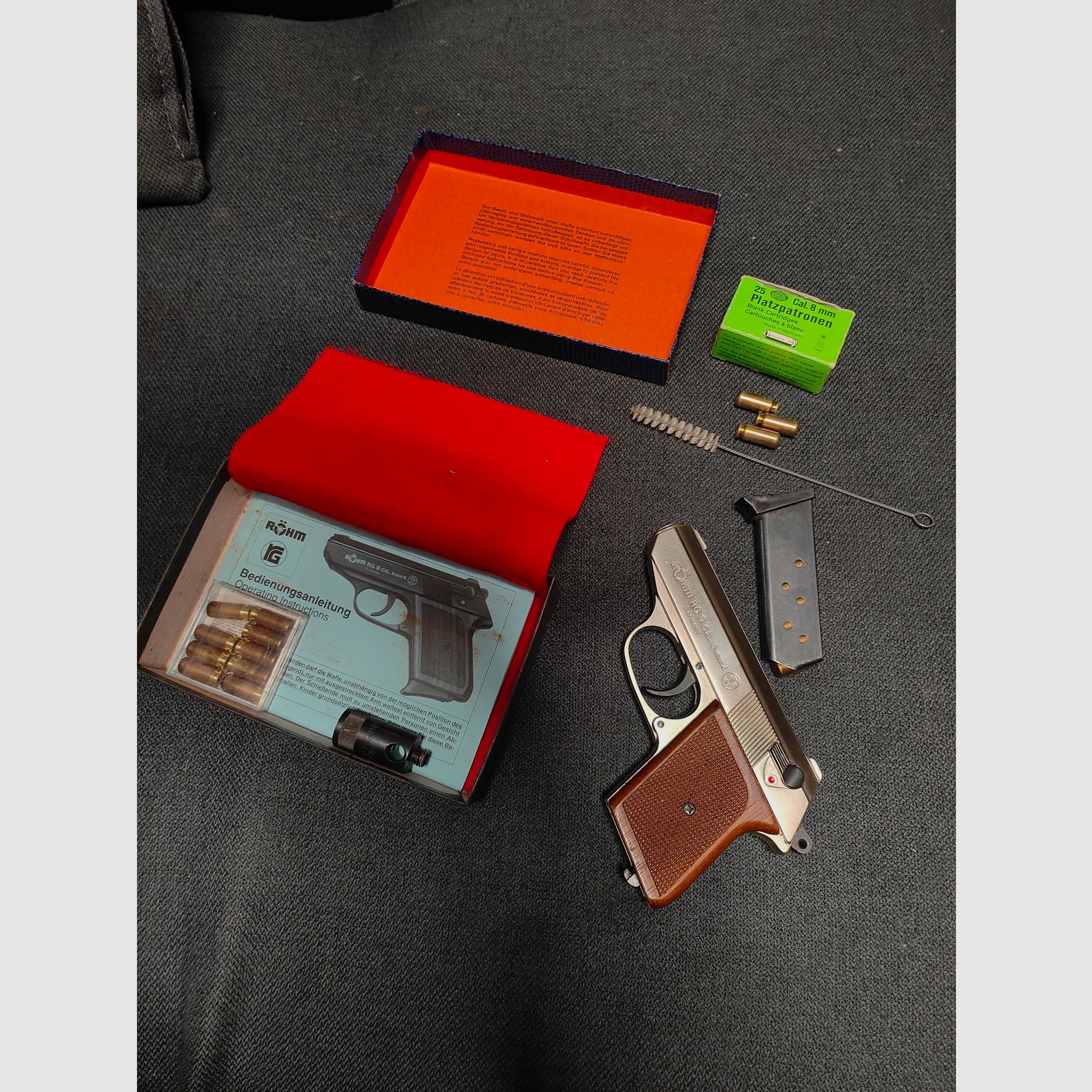 8mm K Signal Schreckschuss Gas RG 9 Röhm ptb 413 Pistola Vintage Níquel Plata